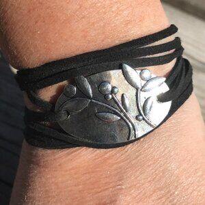 Tie Wrap Floral Silver Bracelet Cuff Boho Gift Bohemian Festival Mothers Day